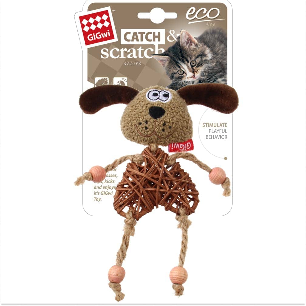 GiGwi Eco Line Catch & Scratch with Catnip Plush Toy for Cats (Rattan/Wood)