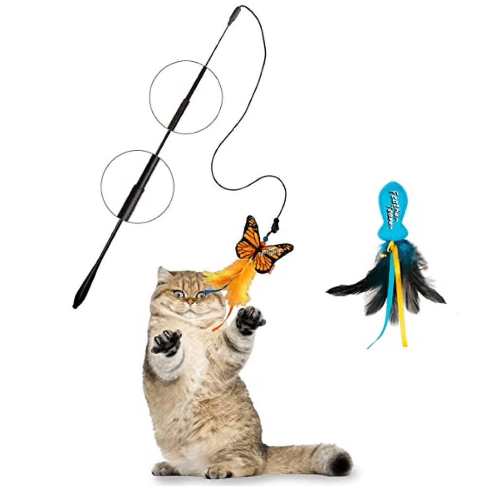 Gigwi FishYellow Butterfly with Flexible Rod Crinkle Paper Catnip and Bell Feather Teaser Blue