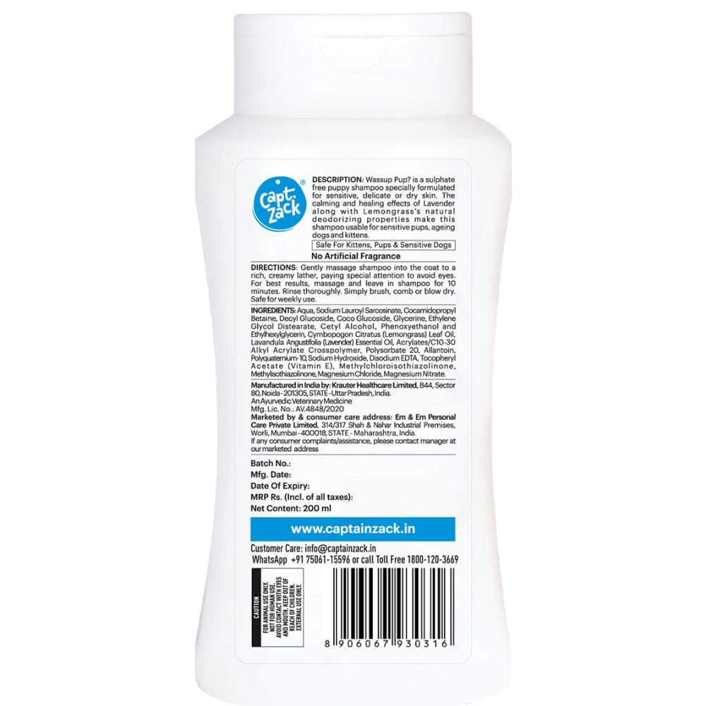Captain Zack Wassup Pup? Sulphate Free Shampoo for Dogs