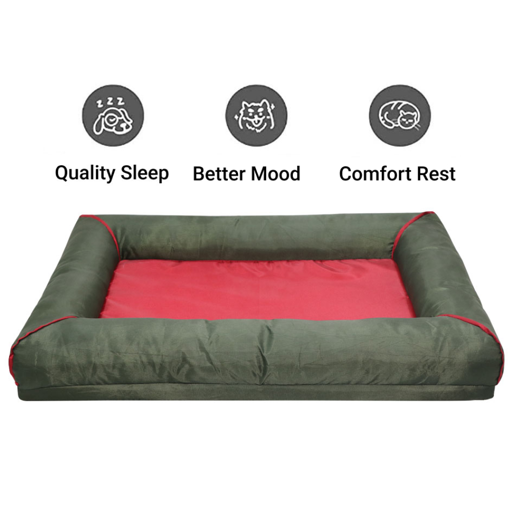Hiputee Canvas Waterproof Portable Washable Bed for Pets (Green-Red)
