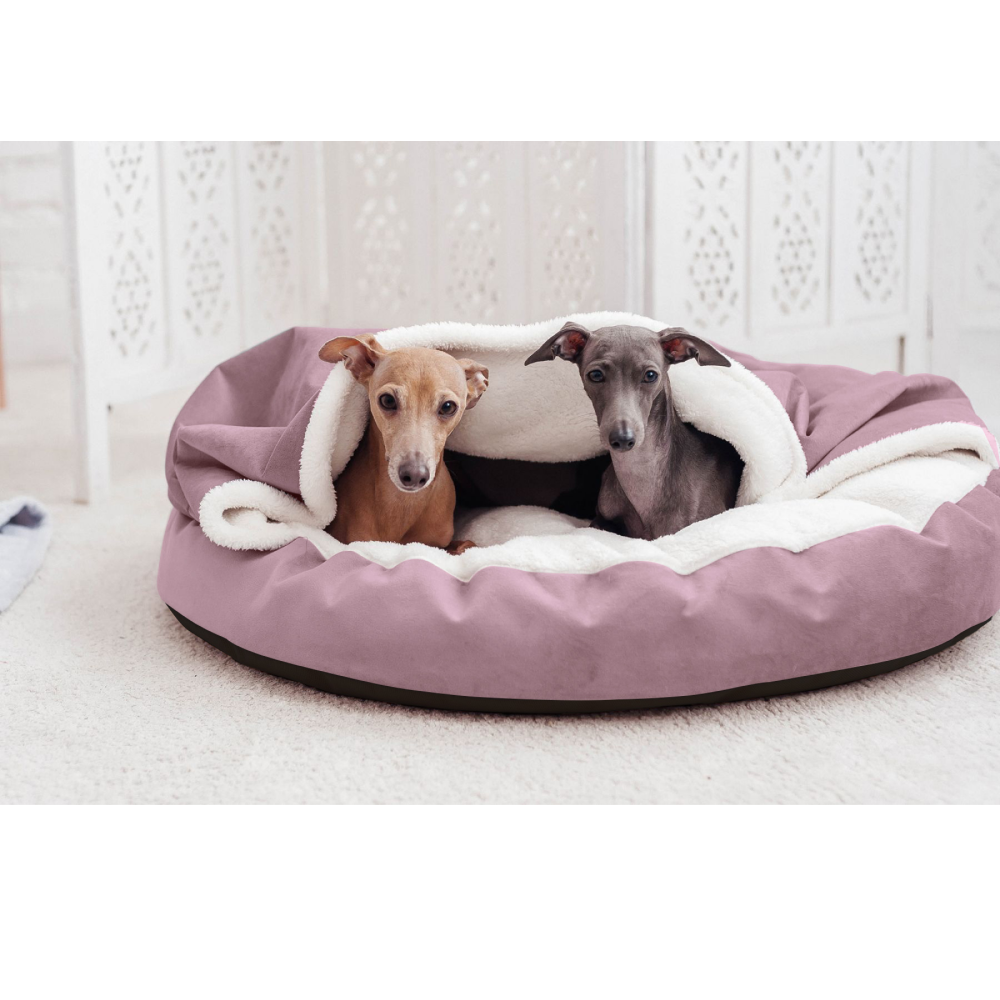 Hiputee Luxurious Velvet Sherpa Fabric Round Cave Bed for Pets (Peach-White)