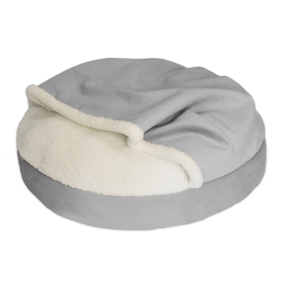 Hiputee Luxurious Velvet Sherpa Fabric Round Cave Bed for Pets (Grey-White)