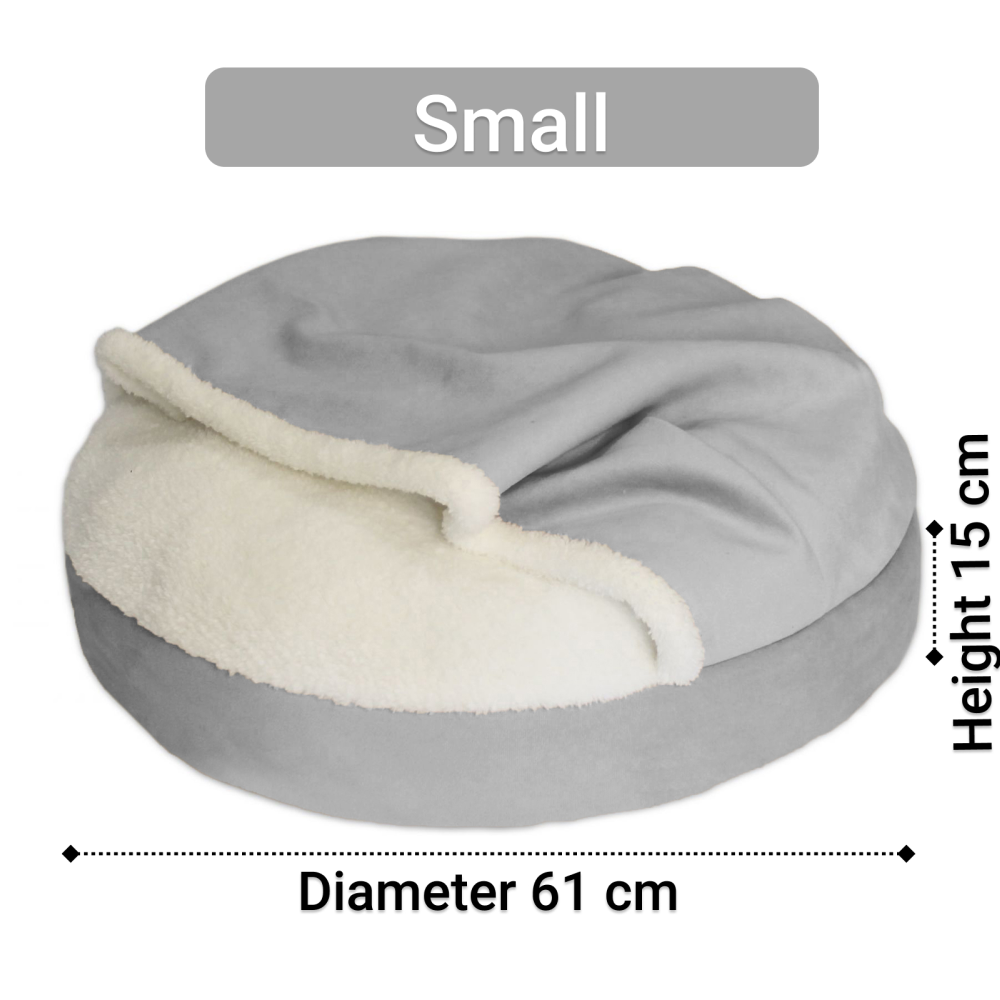 Hiputee Luxurious Velvet Sherpa Fabric Round Cave Bed for Pets (Grey-White)