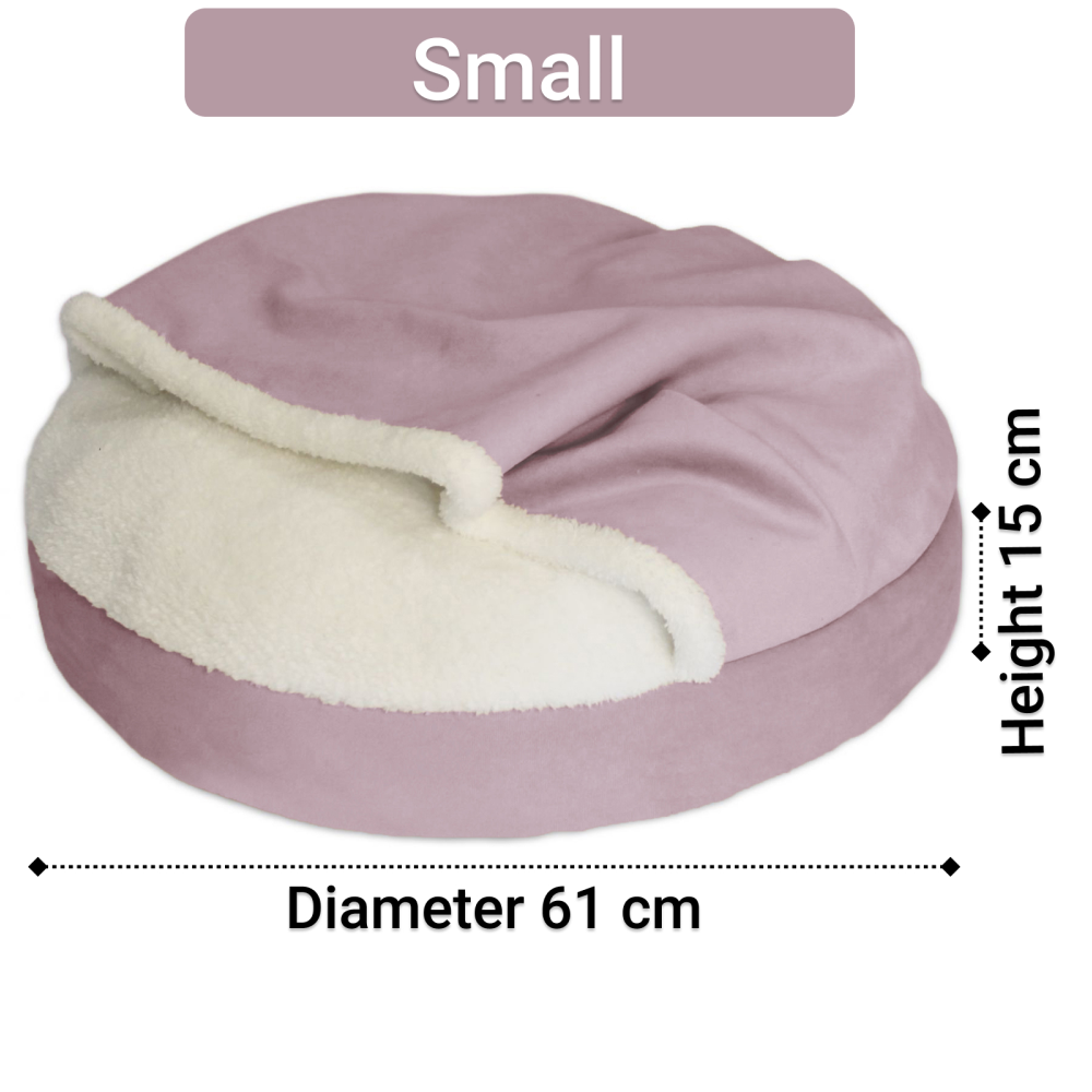 Hiputee Luxurious Velvet Sherpa Fabric Round Cave Bed for Pets (Peach-White)
