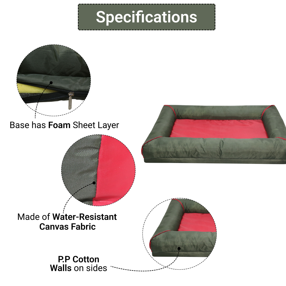 Hiputee Canvas Waterproof Portable Washable Bed for Pets (Green-Red)