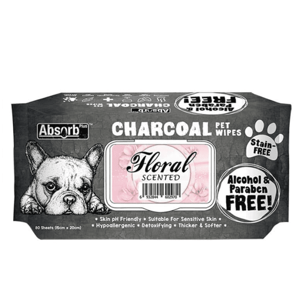 Absolute Pet Absorb Plus Floral Scented Charcoal Wipes for Pets (15x20cm)
