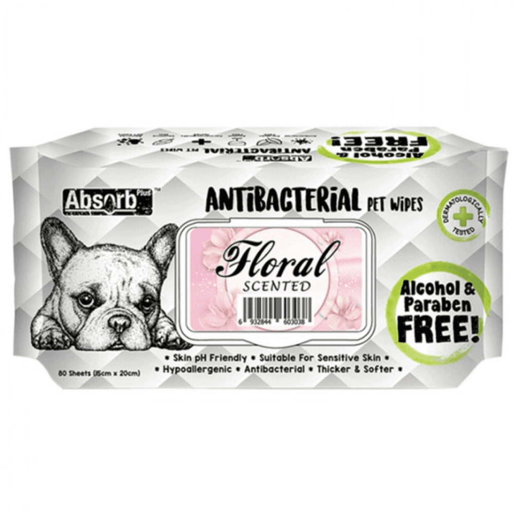 Absolute Pet Absorb Plus Floral Scented Antibacterial Wipes for Pets (15x20cm)