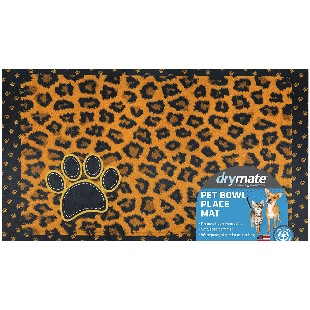 Dry Mate Leopard Dog Bowl Place Mat for Pets (12x20 inch)