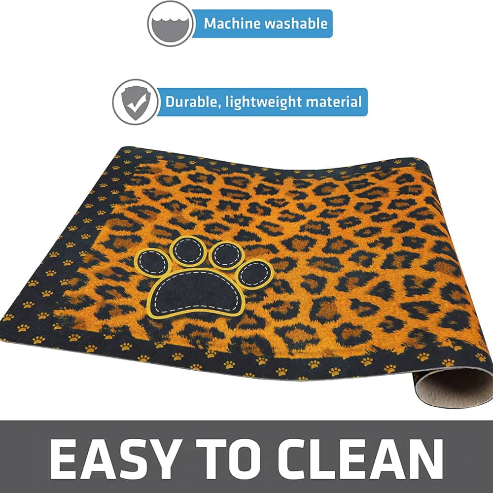 Dry Mate Leopard Dog Bowl Place Mat for Pets (12x20 inch)