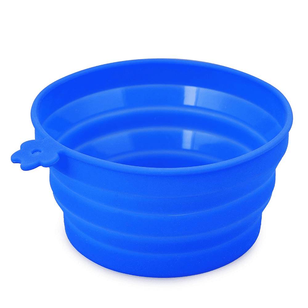 Goofy Tails Collapsible Silicone Travel Pet Bowl for Pets (Blue)