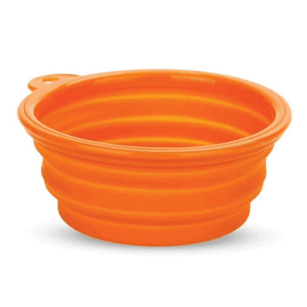 Goofy Tails Collapsible Silicone Travel Pet Bowl for Pets (Orange)