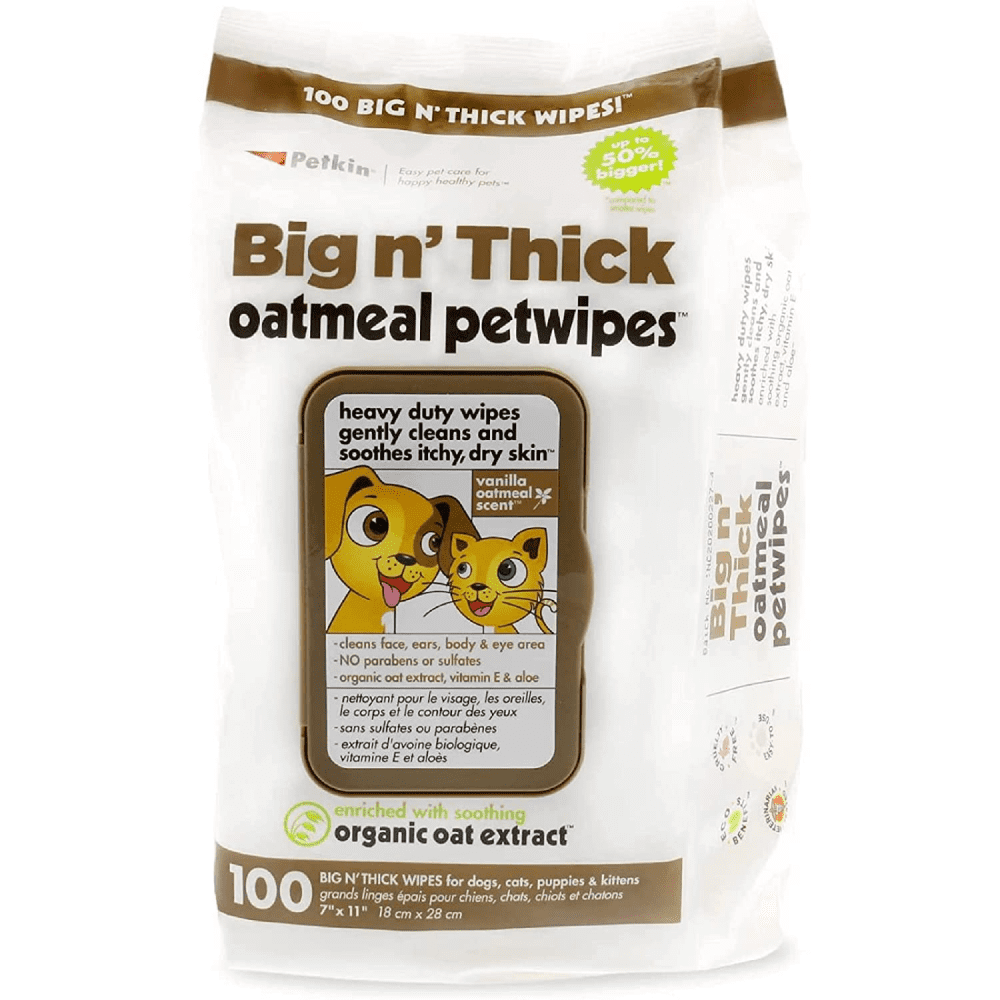 Petkin Big N Thick Oatmeal Petwipes for Pets (18x28cm)