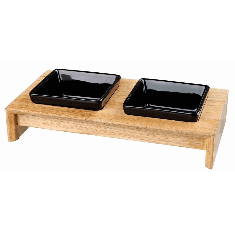 Trixie Ceramic Feeding Bowl with Wooden Stand for Pets (Set of 2)