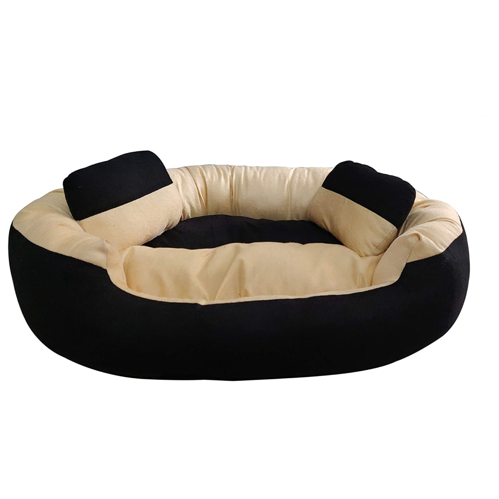 Hiputee Ultra Soft Reversible Fleece/Velvet with 2 Extra Pillows Bed for Pets (Black Cream)