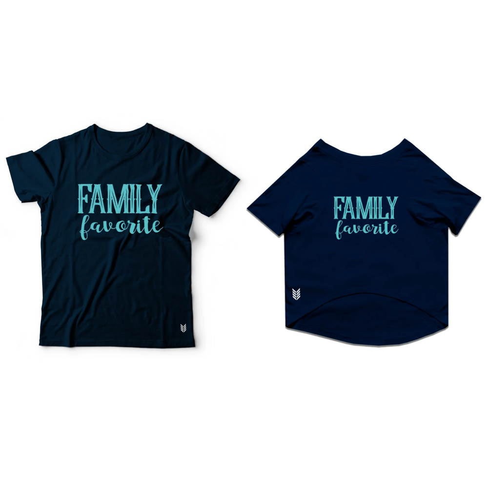 Ruse "Family Favourite" Printed Half Sleeves T-Shirt Combo for Dogs and Humans (Navy)