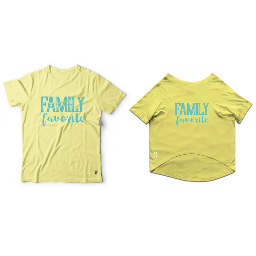 Ruse "Family Favourite" Printed Half Sleeves T-Shirt Combos for Cats and Humans (Lemon Yellow)