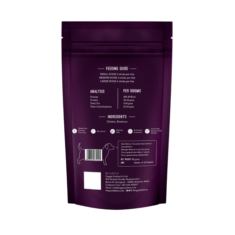 Doggie Dabbas Blueberry Chicken Jerky Dog Treats