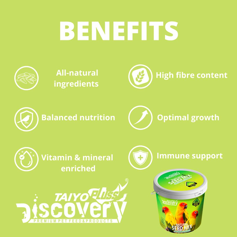 Taiyo Pluss Discovery Natural Seed Mix for Conures and Parrots Bird Food