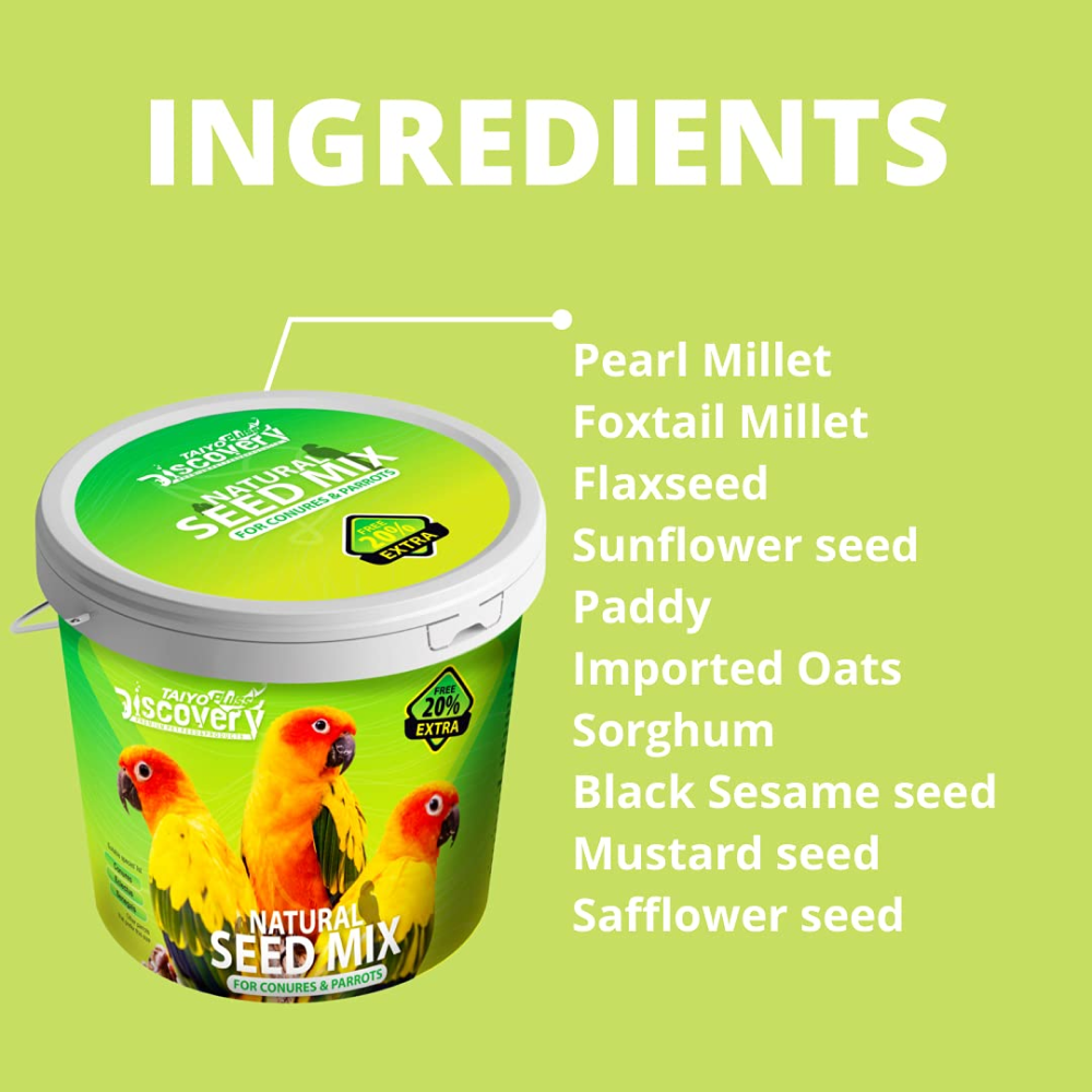 Taiyo Pluss Discovery Natural Seed Mix for Conures and Parrots Bird Food
