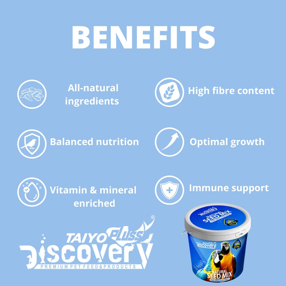 Taiyo Pluss Discovery Natural Seed Mix for African Grey Parrots Cockatoos Macaws Bird Food