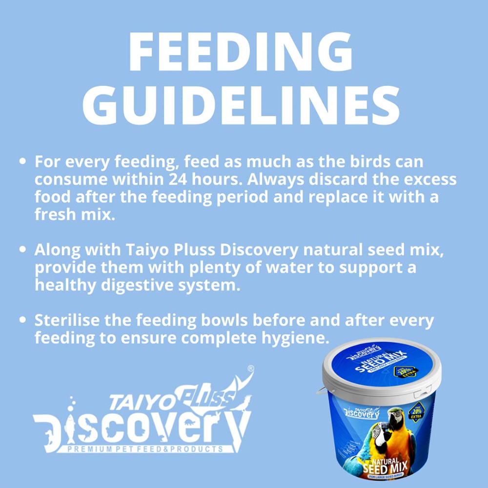 Taiyo Pluss Discovery Natural Seed Mix for African Grey Parrots Cockatoos Macaws Bird Food