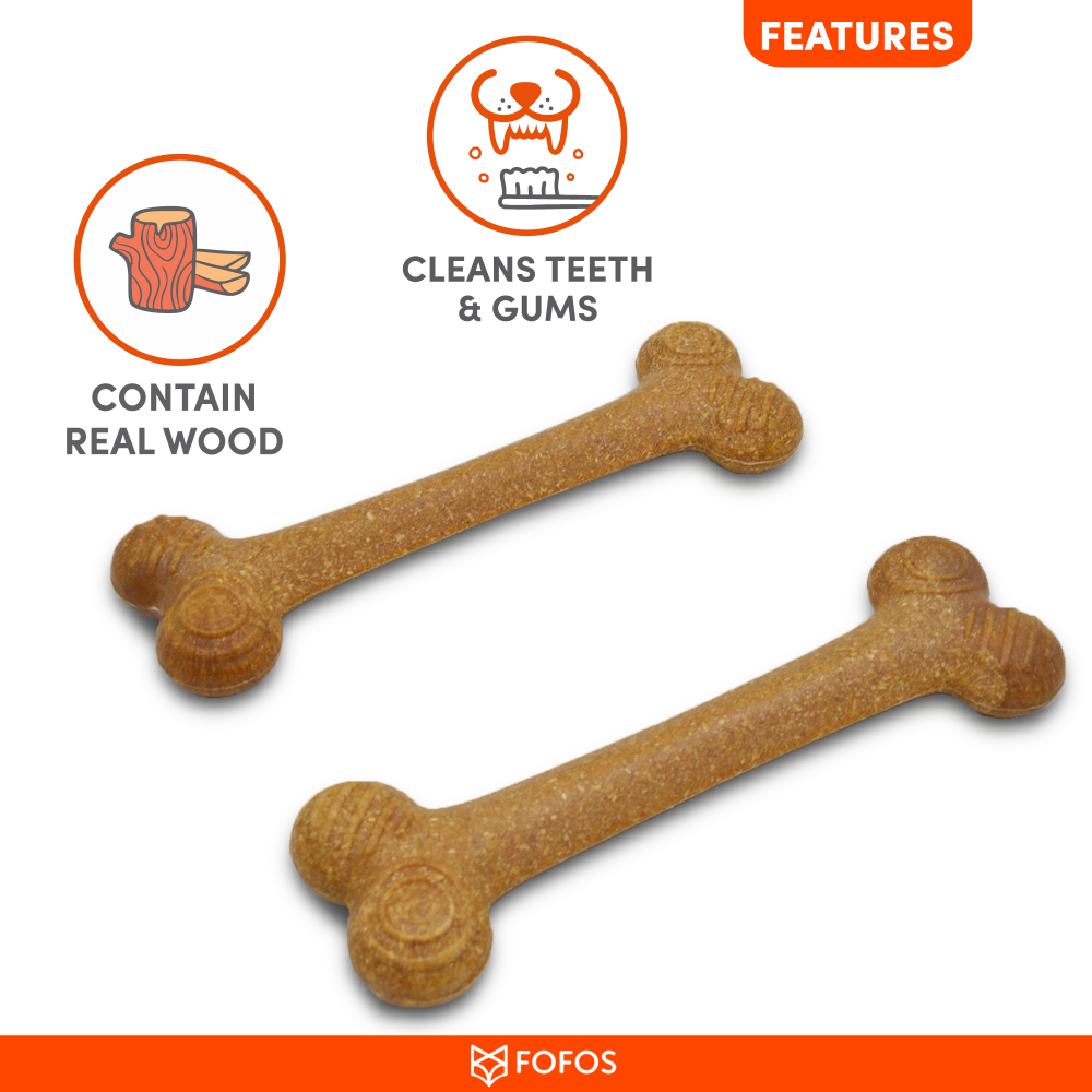 Fofos Woodplay Bone Twins Toy for Dogs