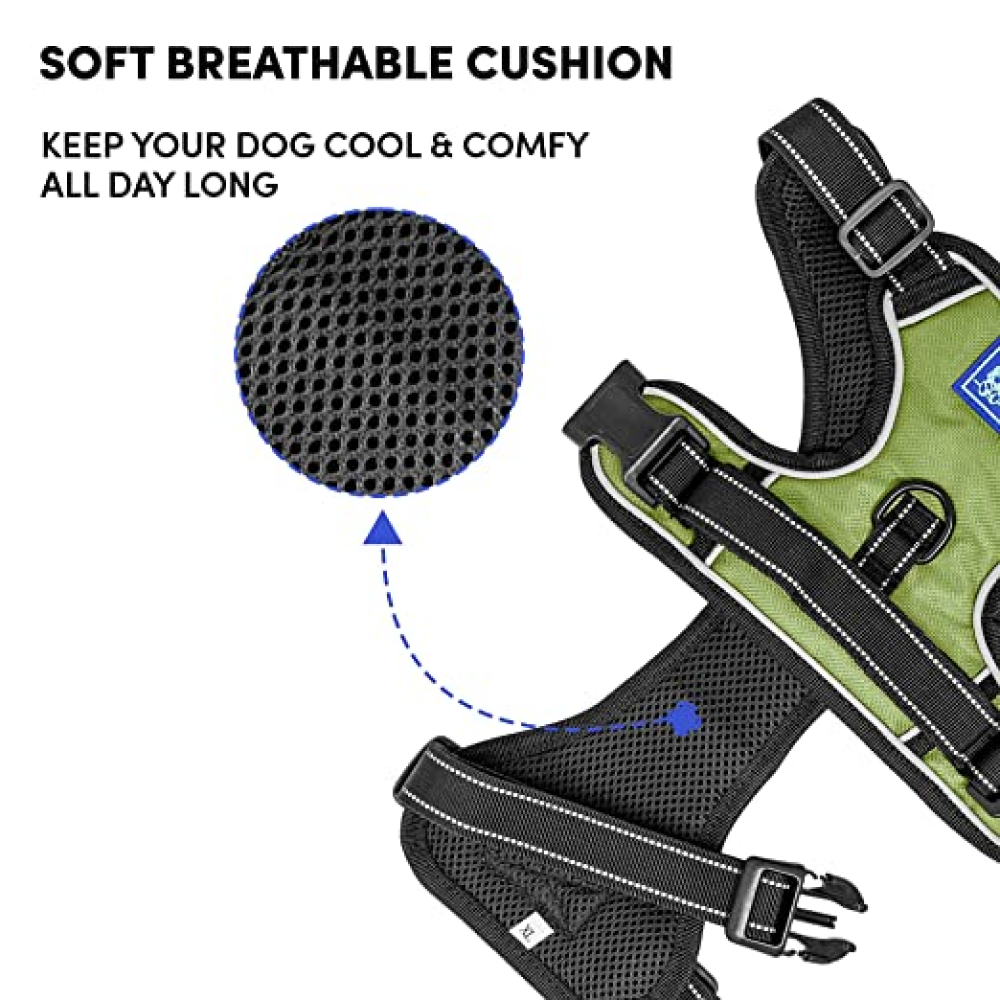 Whoof Whoof Double Padded Harness for Dogs (Green)