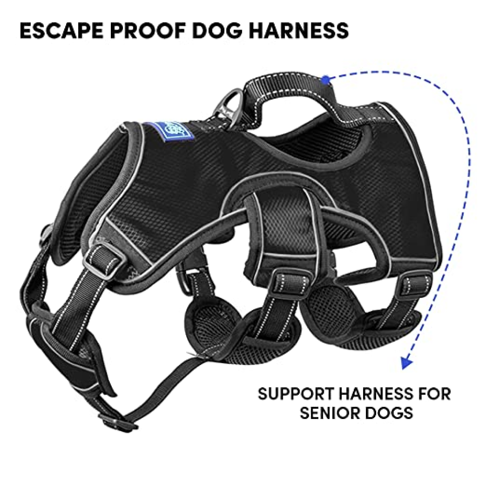 Whoof Whoof Full Body Three Layer Belt Harness for Dogs (Black)