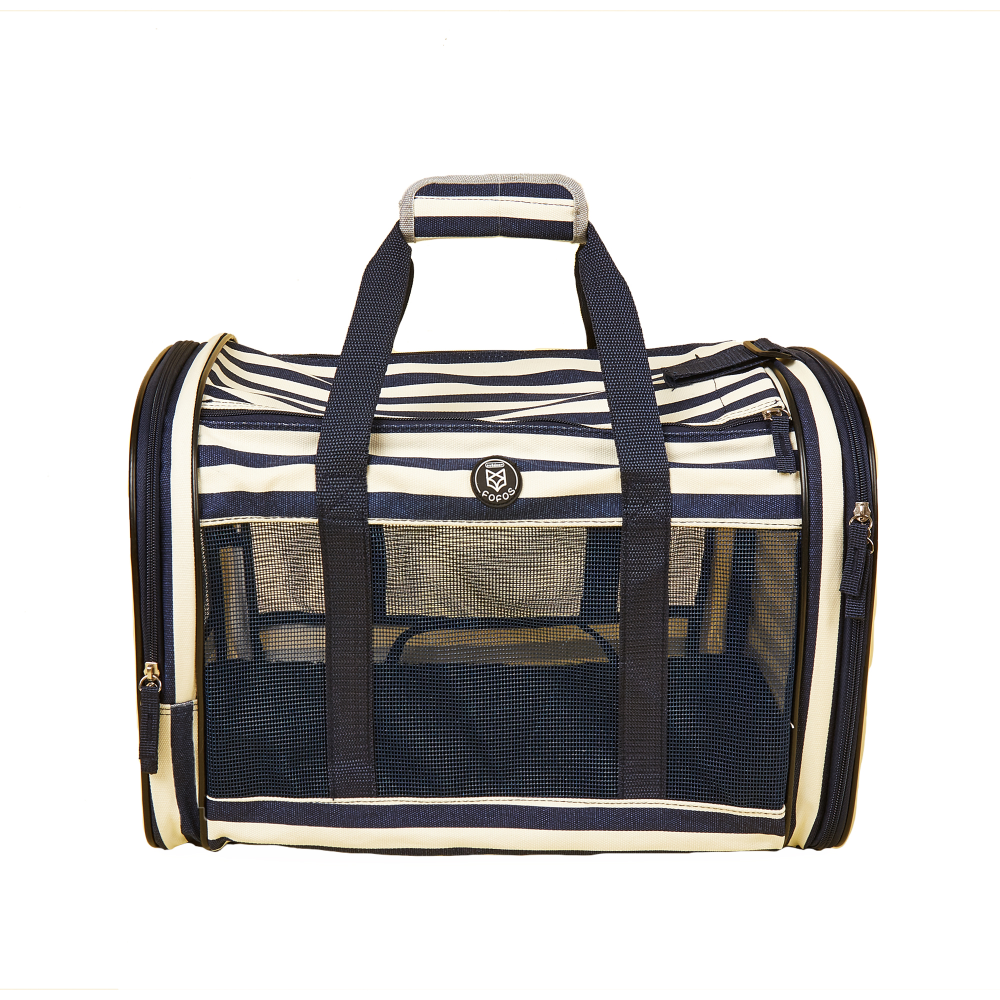 Fofos Blue and White Striped Foldaway Carrier for Pets