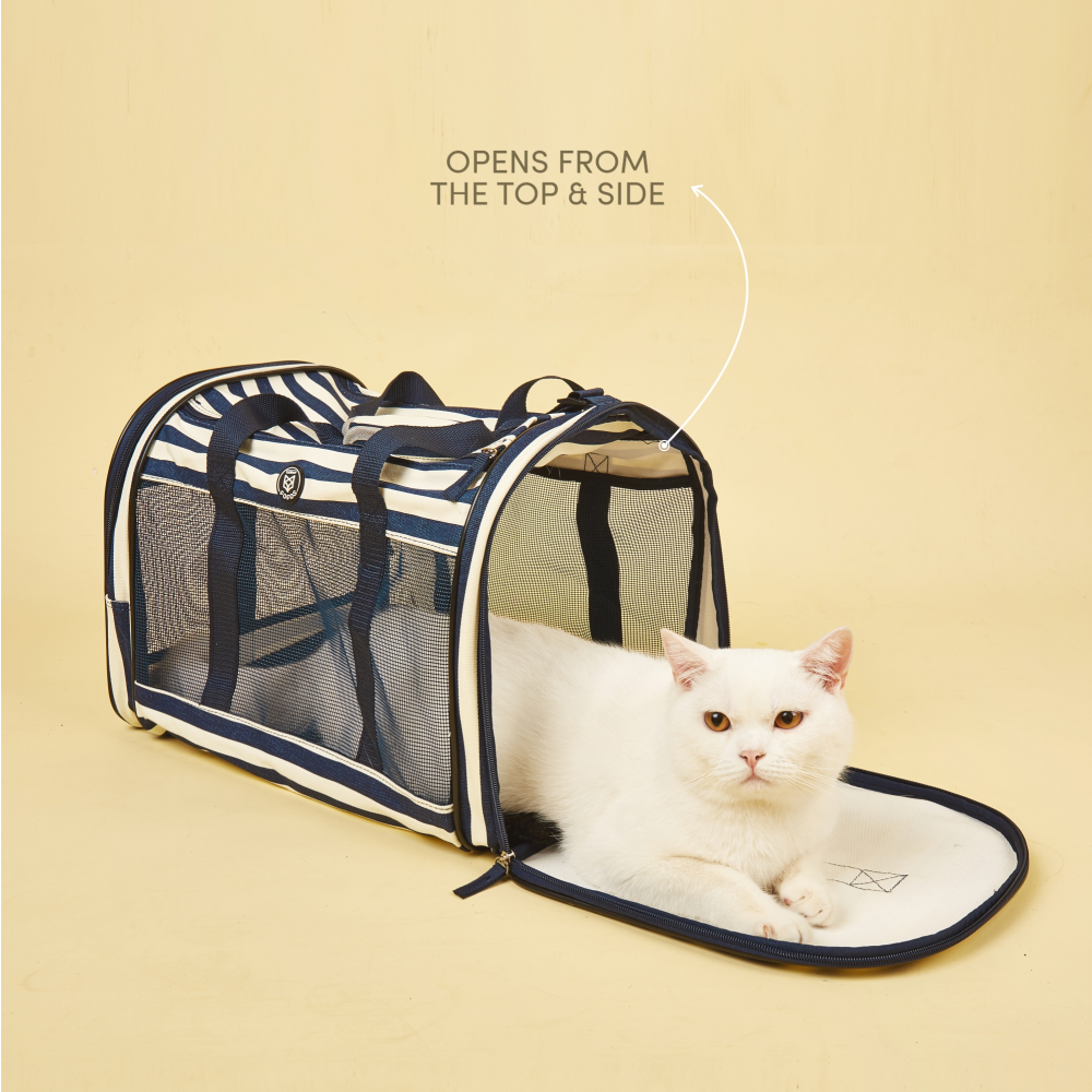 Fofos Blue and White Striped Foldaway Carrier for Pets