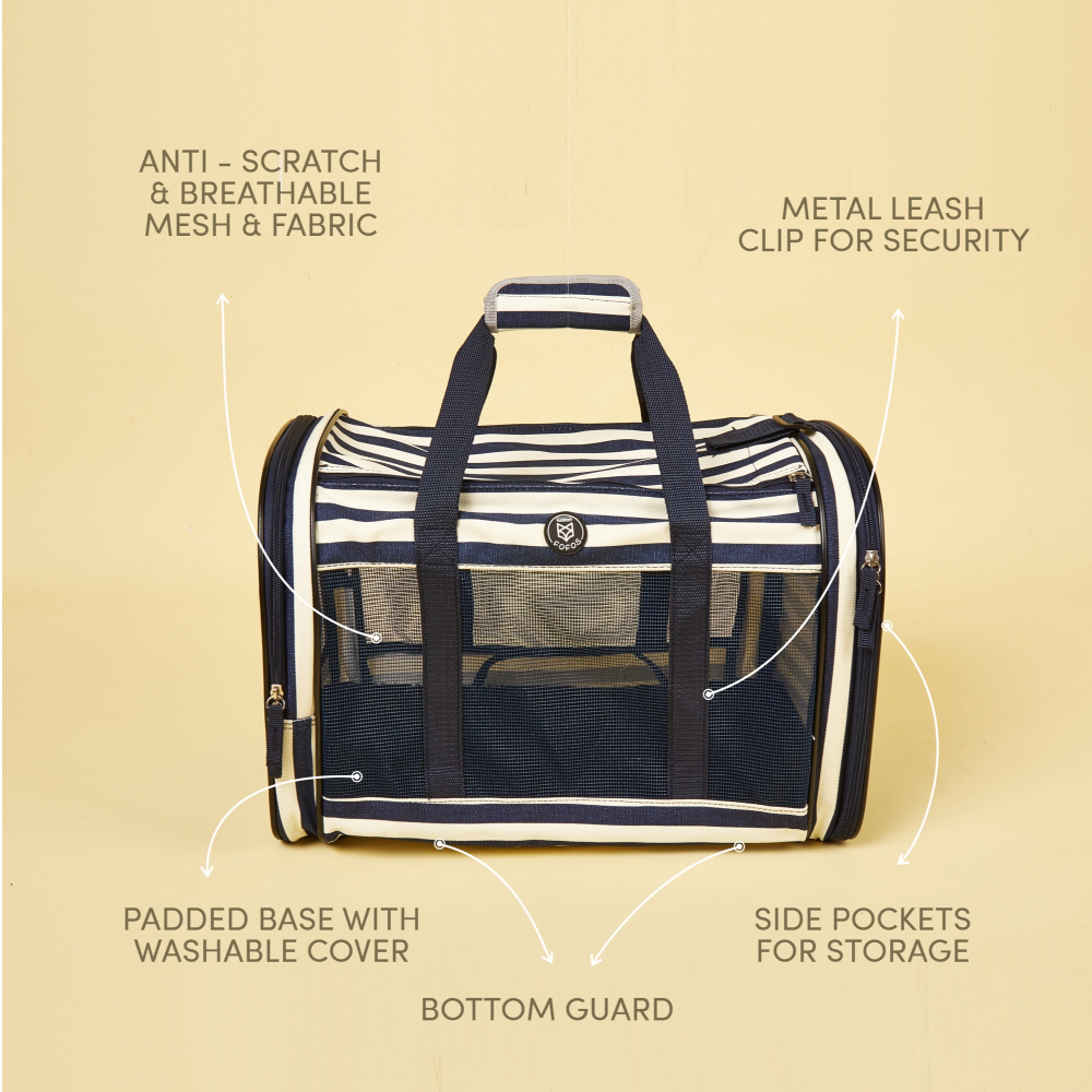 Fofos Blue and White Striped Foldaway Carrier for Pets