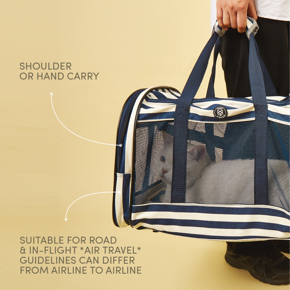 Fofos Blue and White Striped Foldaway Carrier for Pets
