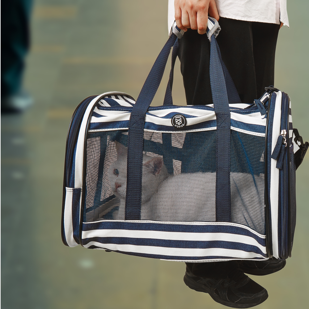 Fofos Blue and White Striped Foldaway Carrier for Pets