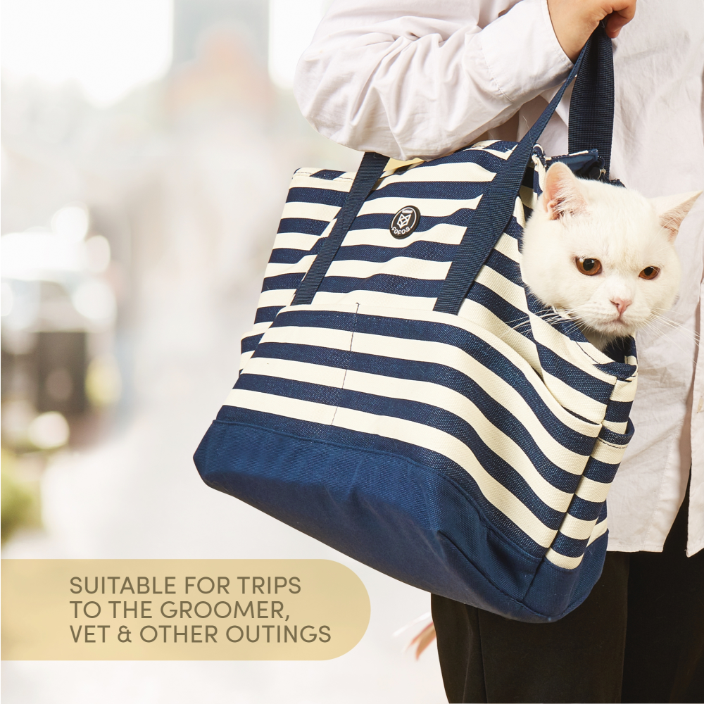 Fofos Blue and White Stripes Shoulder Carrier for Pets