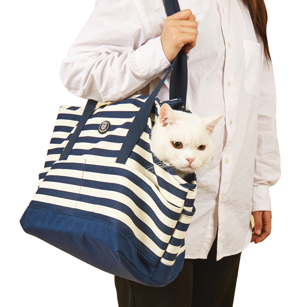 Fofos Blue and White Stripes Shoulder Carrier for Pets