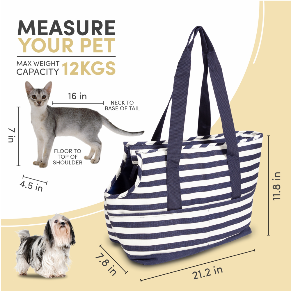 Fofos Blue and White Stripes Shoulder Carrier for Pets