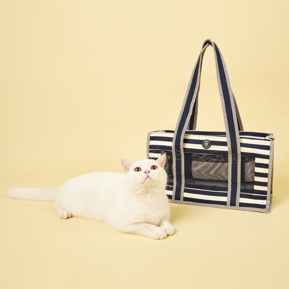 Fofos Mesh Soft Sided Blue and White Striped Carrier for Pets
