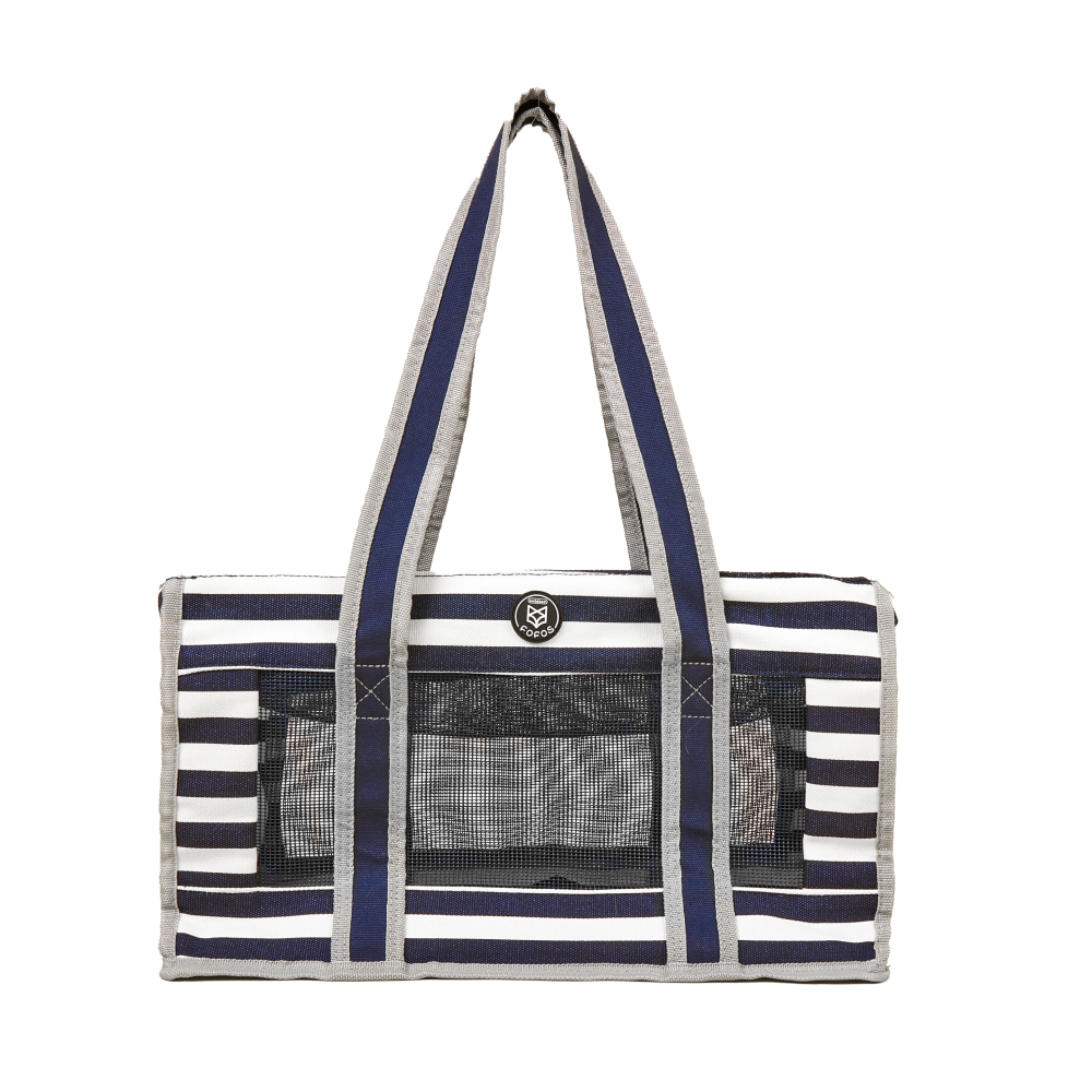 Fofos Mesh Soft Sided Blue and White Striped Carrier for Pets