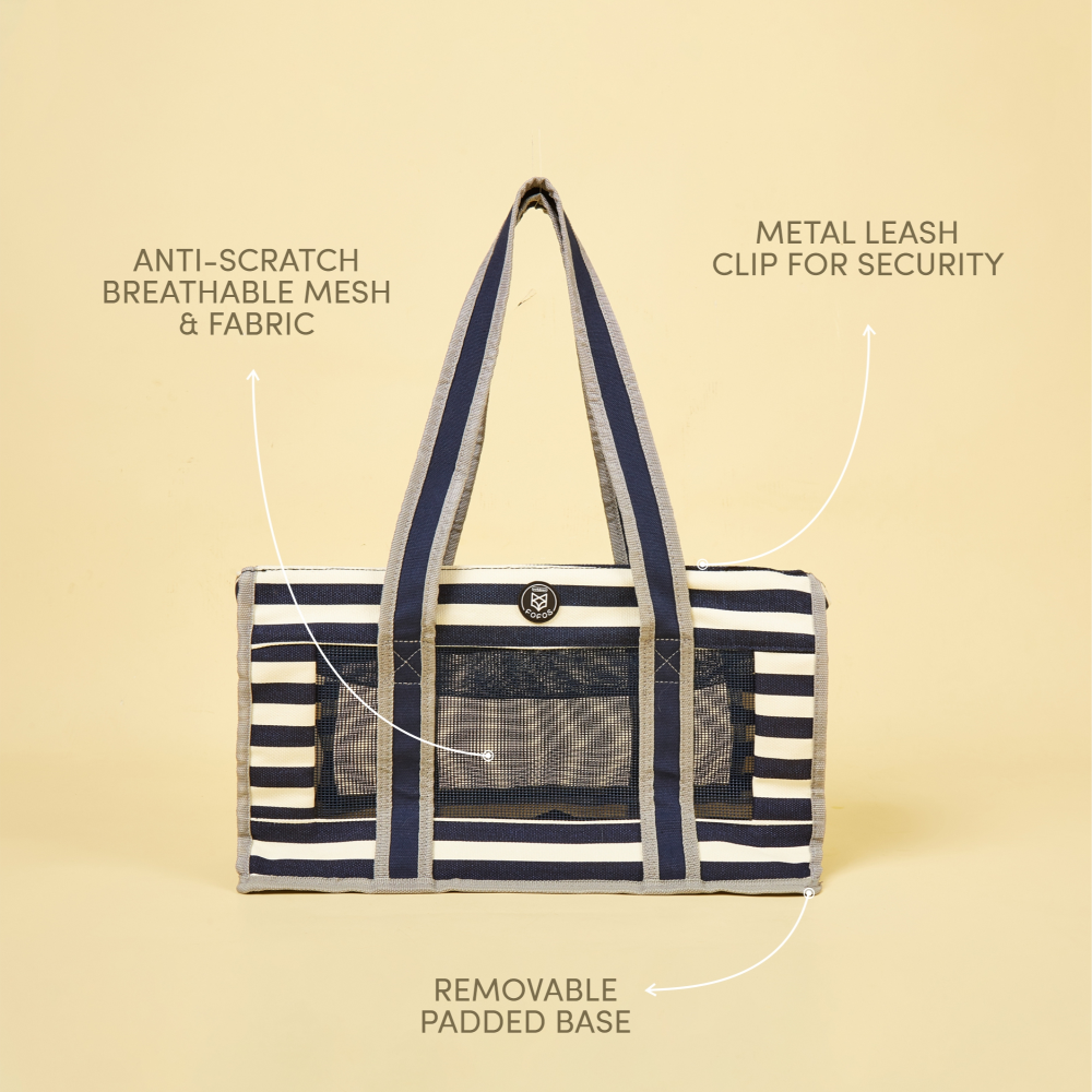 Fofos Mesh Soft Sided Blue and White Striped Carrier for Pets