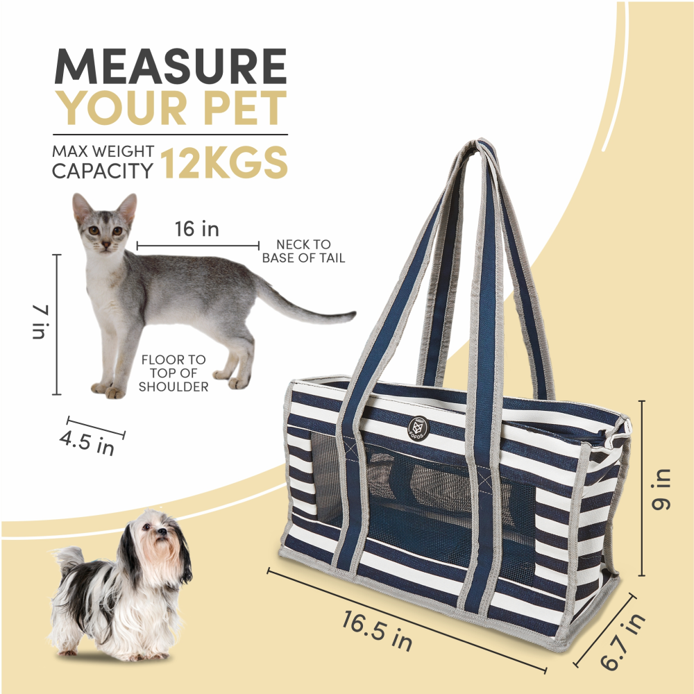 Fofos Mesh Soft Sided Blue and White Striped Carrier for Pets