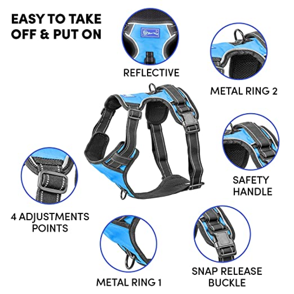 Whoof Whoof Double Padded Harness for Dogs (Blue)
