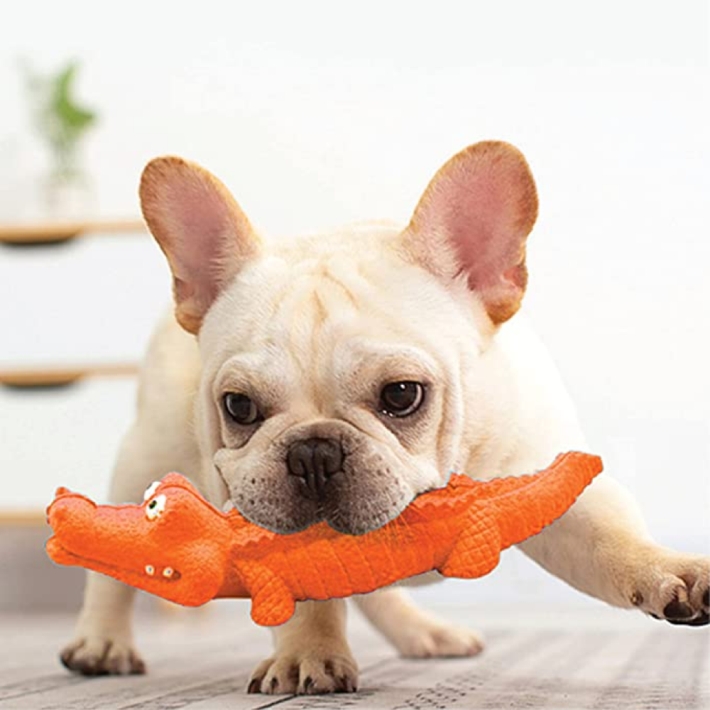 Goofy Tails Squeaky Rubber Crocodile Toy for Dogs