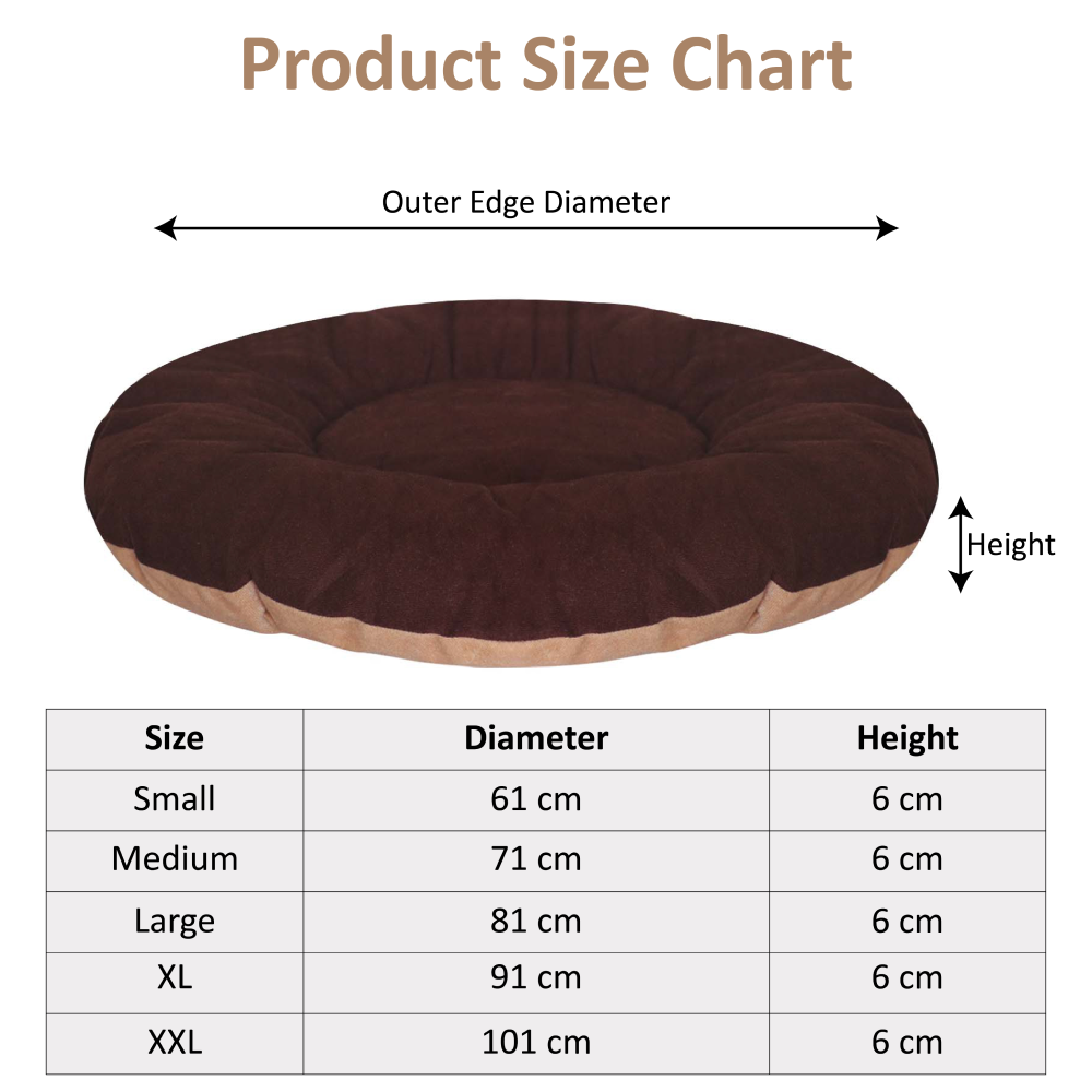 Hiputee Reversible Flat Velvet Round Shape Cushion for Pets (Brown-Cream)