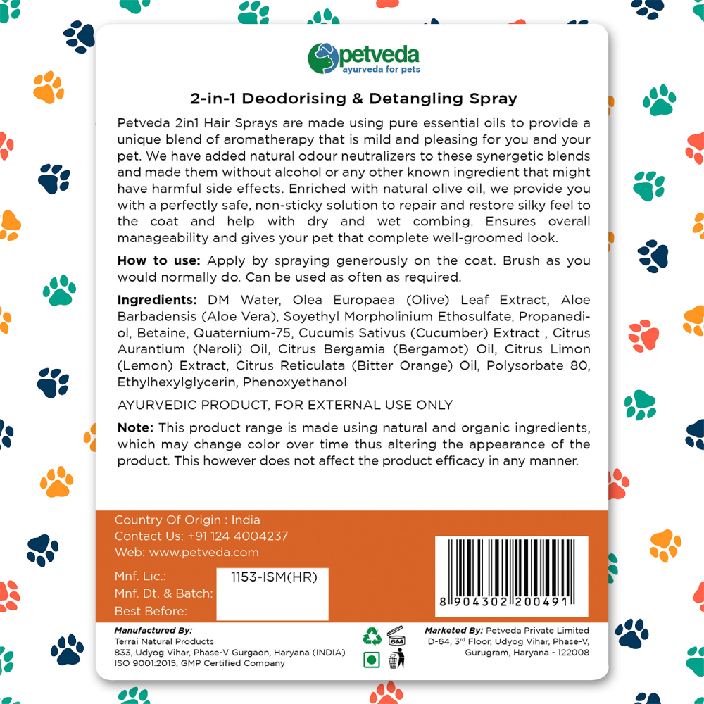 Petveda Earth Essence Deodorizing & Detangling Spray for Pets