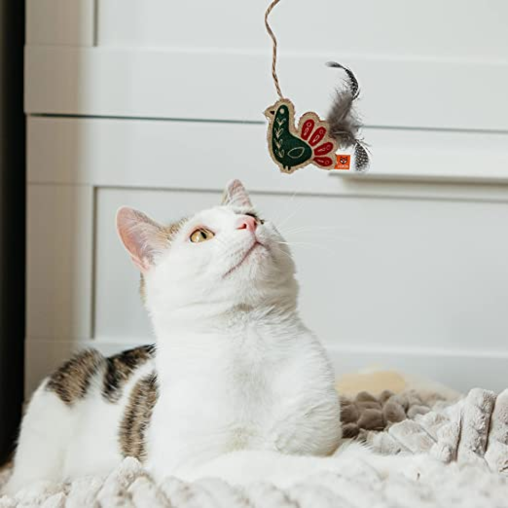 Fofos Scandi Peacock with Wooden Stick Toy for Cats