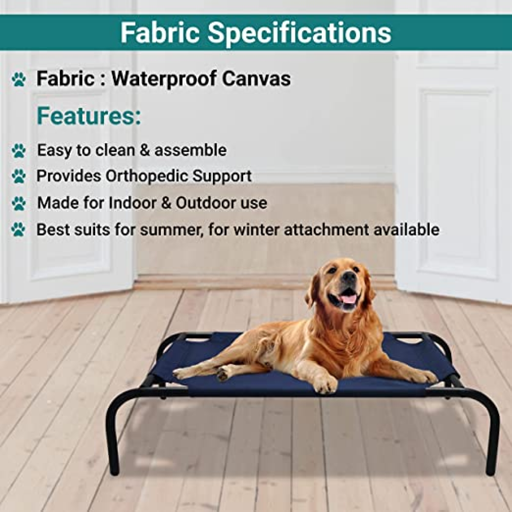 Hiputee Blue Canvas Elevated Bed for Pets