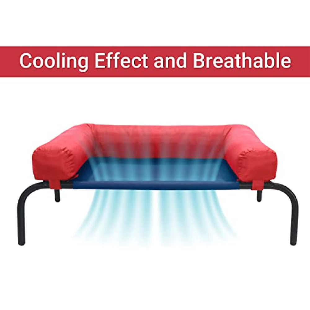 Hiputee Canvas Elevated Bed with Detachable Bolster Cushion for Pets (Blue/Red)