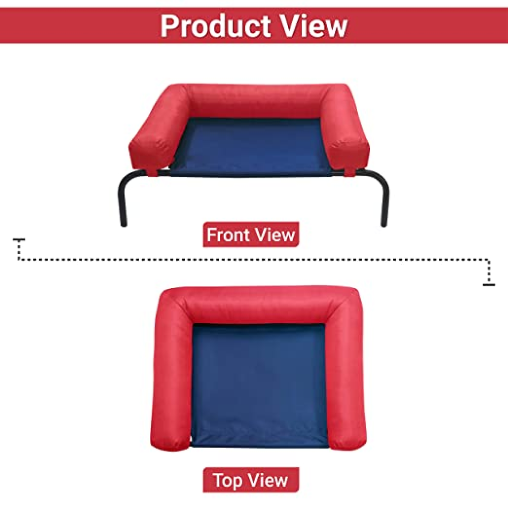 Hiputee Canvas Elevated Bed with Detachable Bolster Cushion for Pets (Blue/Red)