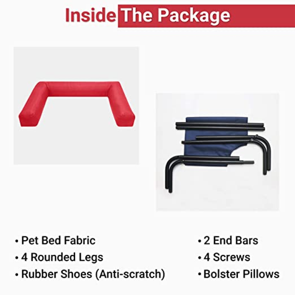 Hiputee Canvas Elevated Bed with Detachable Bolster Cushion for Pets (Blue/Red)