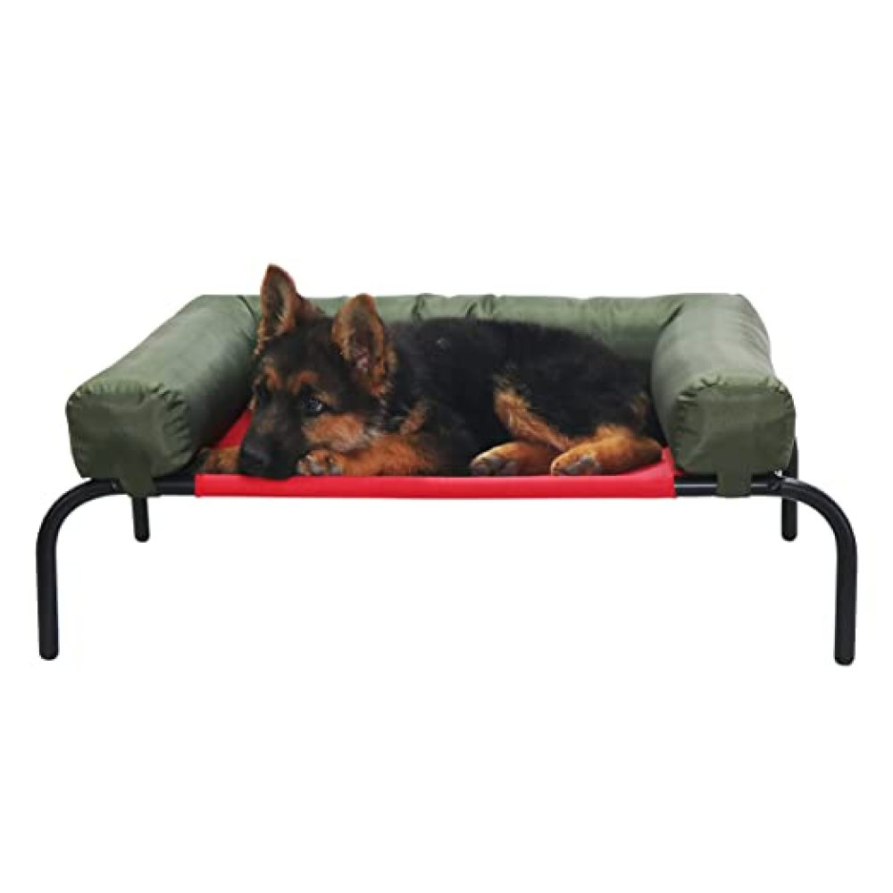Hiputee Canvas Elevated Bed with Detachable Bolster Cushion for Pets (Red/Green)